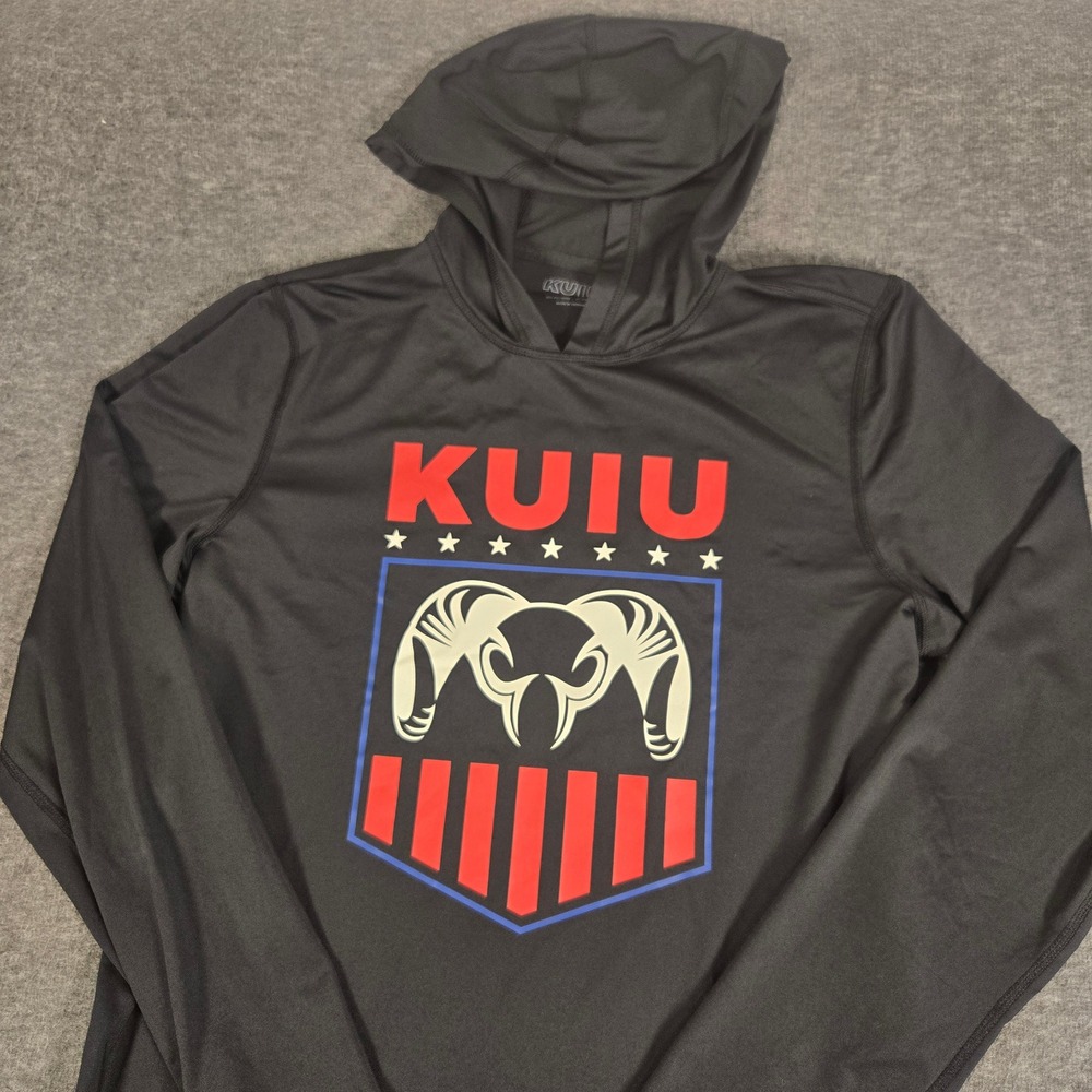 KUIU Hoodie Mens Small Black AP Tech Performance Hooded Graphic Sun Shirt UPF50+